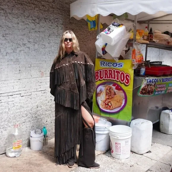 Lorena Saravia H&M Fringed Suede Cape Jacket ONE SIZE - Picture 8 of 15